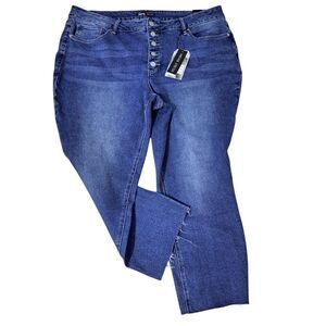 Royalty Women's Blue Stretch Denim Raw Hem High Waist Button Fly Jeans Sz 22W
